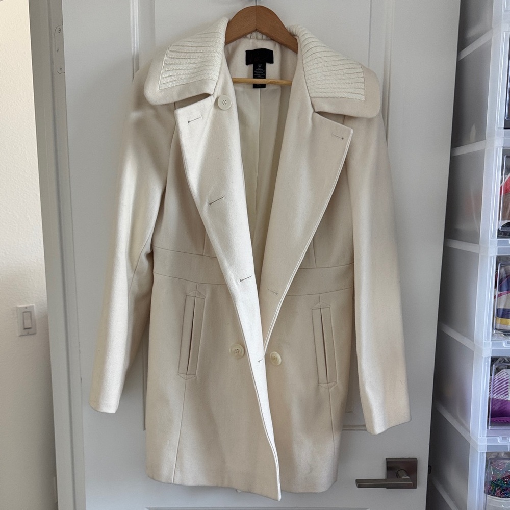 Elegant Cream Double-Breasted Women's Coat